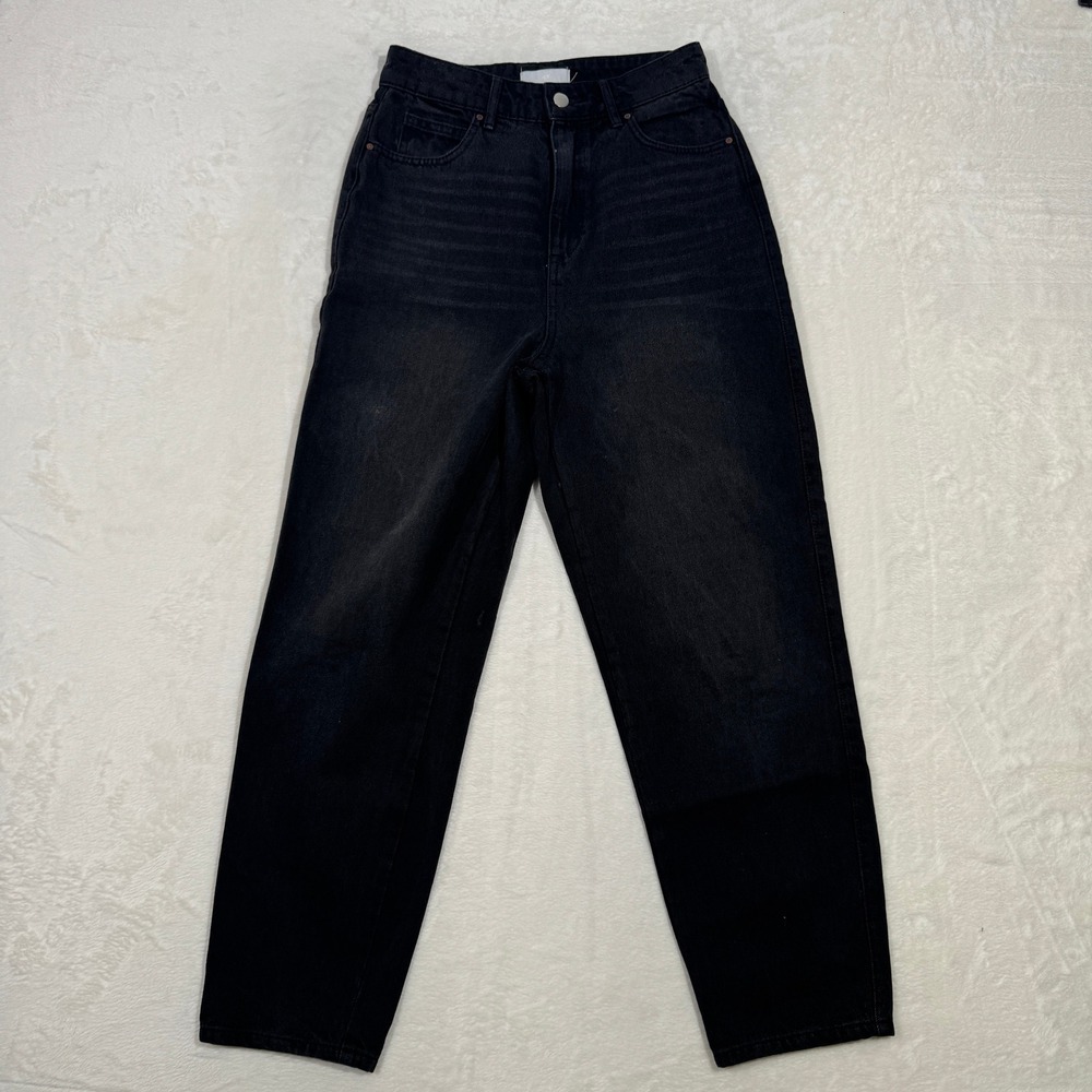 H&M Jeans Womens 4 Black Straight Leg High Rise Faded Denim 5-Pocket 09223812